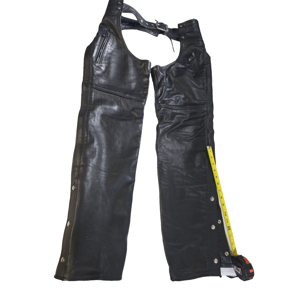 Papas Leather Barn Womens Size Medium Black Leather Motorcycle Riding Chaps Belt